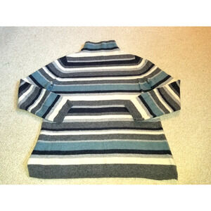 Womens Sweater-TABITHA WEBB-navy/grey/ivory striped lambswool mockneck tunic-M